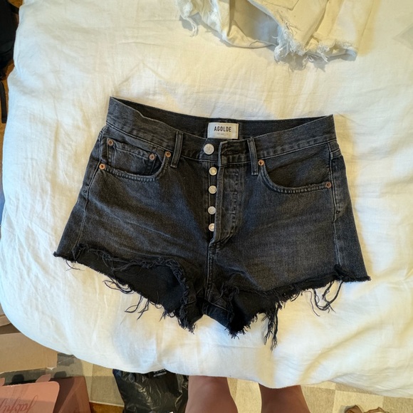 AGOLDE BLACK DENIM - PARKER SHORTS - Picture 1 of 4